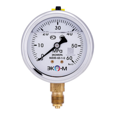 Манометр (вакуумметр) ЭКОМЕРА МД93 Ду 63 мм Ру 0-60 МПа виброустойчивый гидрозаполненный