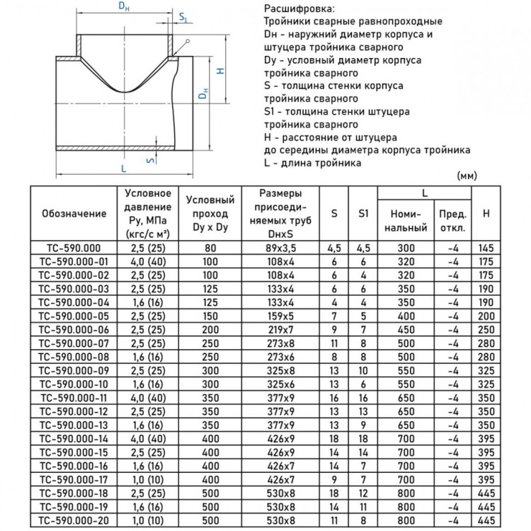 Тройник стальной 325x13-325х6 ТС-590.000 серия 5.903-13 равнопроходный сварной 2
