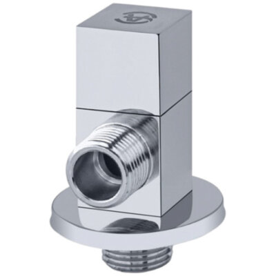 Клапан (вентиль) угловой для бытовых приборов латунный Aquasfera 1078 DN 15 PN 10 резьба - 1/2"х3/4", покрытие - хром, с отражателем, резьбовой НР-НР, маховик хромированный, 1078-02