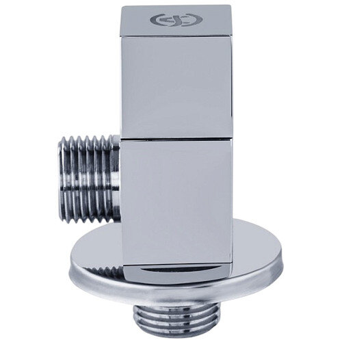 Клапан (вентиль) угловой для бытовых приборов латунный Aquasfera 1078 DN 15 PN 10 резьба - 1/2"х3/4", покрытие - хром, с отражателем, резьбовой НР-НР, маховик хромированный, 1078-02