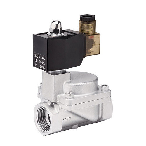 Клапан электромагнитный (соленоидный) двухходовой Росма СК-12-20-ВТ-НЕРЖ Ду 20, G3/4", непрямого действия, нормально закрытый, 24В, нержавеющая сталь, мембрана NBR, с поршнем PTFE, 00000033983