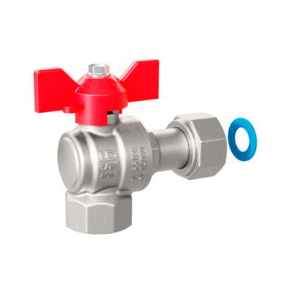 Кран шаровой латунный LD Pride 47.15.В-НкГк.У.Б Ду 15 Ру 40 резьба (ВР-ВР) 1/2", никелированный угловой с красной бабочкой, неполнопроходный