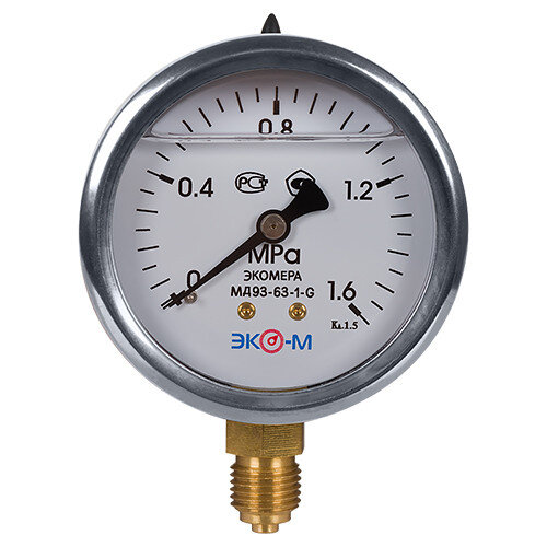 Манометр (вакуумметр) ЭКОМЕРА МД93 Ду 63 мм Ру 0-1,6 МПа виброустойчивый гидрозаполненный