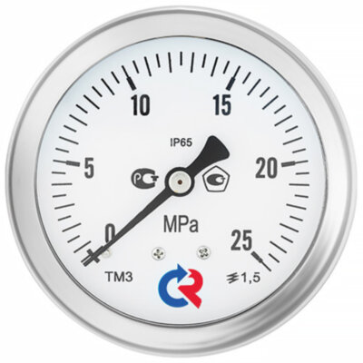 Манометр РОСМА ТМ-320Т.00 (0...0,16 МПа) Байонет Дкорп=63мм кл. 1,5 G1/4" виброустойчивый (готовый к гидрозаполнению) осевой 00000037110