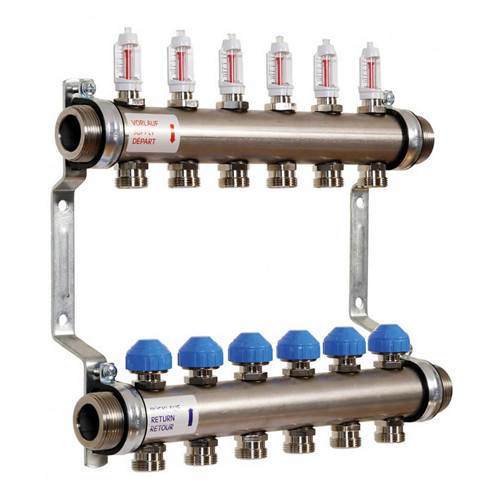 Коллекторная группа Watts HKV 2013A-VA 12-ти контурный НР 1"x3/4" DN 25 PN 6 с регулирующими клапанами расходомерами 1