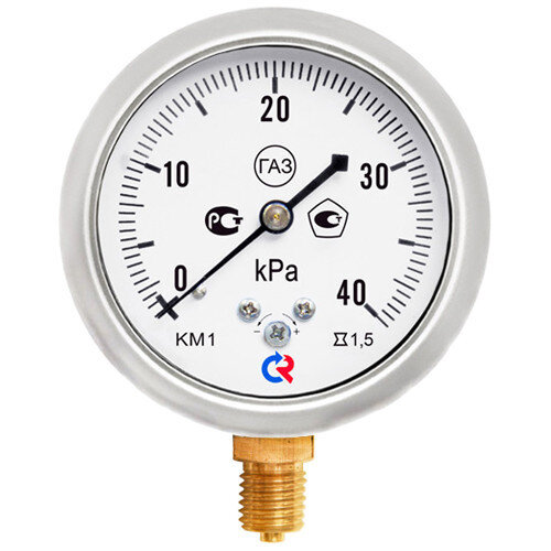 Манометр РОСМА КМ-12Р (0...60 кПа) Дкорп=63мм кл. 1,5 M12x1,5 для низких давлений газов радиальный 00000028127