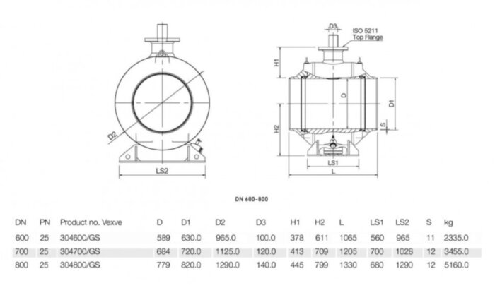Кран шаровой Vexve 304/GS700 DN 700 PN 25 стальной полнопроходный под приварку для газа, с редуктором