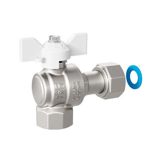 Кран шаровой латунный LD Pride 47.15.В-НкГк.У.Б Ду 15 Ру 40 резьба (ВР-ВР) 1/2", никелированный угловой с белой бабочкой, неполнопроходный