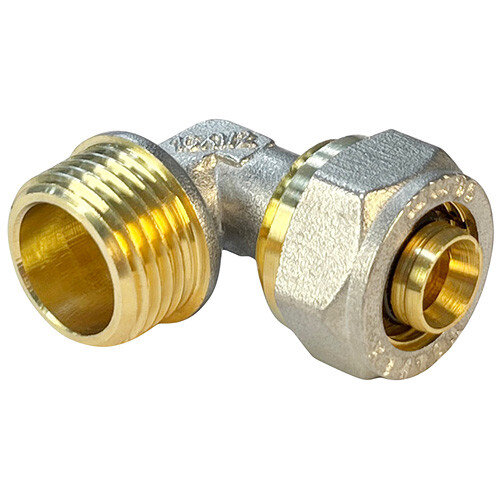 Угольник обжимной VALFEX VF.353.N НР 1/2" Ду 16 Ру 25 переход на наружную резьбу, никелированный латунный