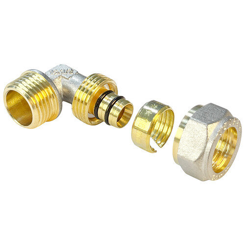 Угольник обжимной VALFEX VF.353.N НР 1/2" Ду 16 Ру 25 переход на наружную резьбу, никелированный латунный