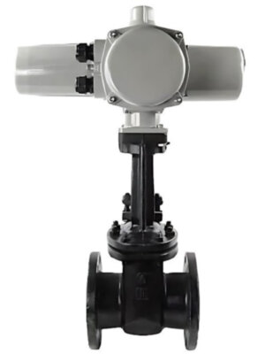 Задвижка ЛМЗ 30ч906бр Ду 50 Ру 16 фланцевая клиновая чугунная с электроприводом ГЗ-А70/24 380В с параллельным клином