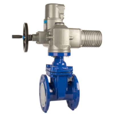 Задвижка Рашворк 105 DN 450 PN 16 с обрезиненным клином с электроприводом Auma SA 14.6.6