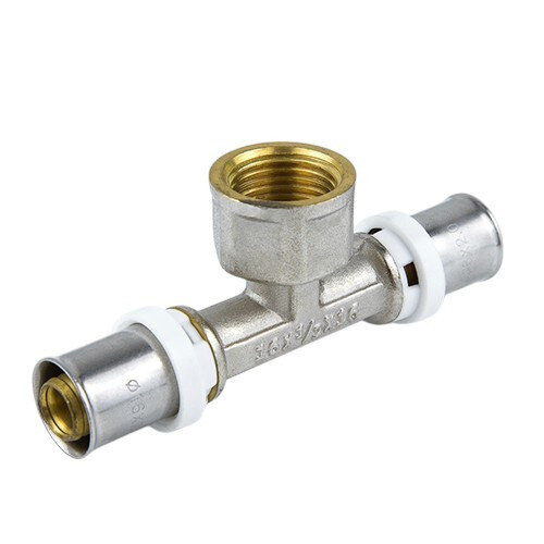 Тройник латунный Aquasfera 8011 DN 15x20.4 PN 16 резьба - 1/2'', покрытие - никель, резьбовой ВР/пресс, 8011-02