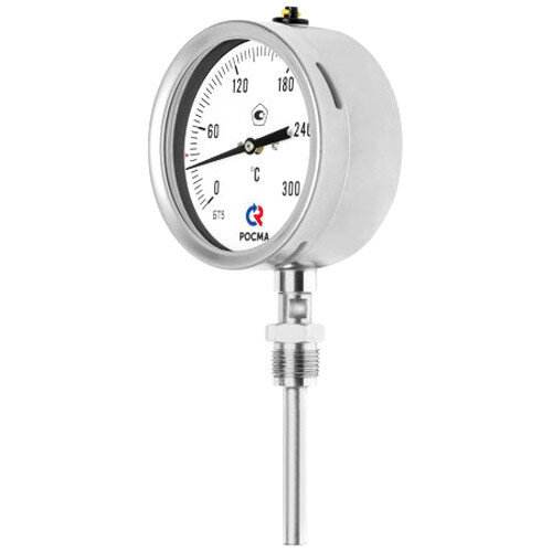 Термометр РОСМА БТ-52.220-250-СН Дкорп=100мм 10 МПа кл. 1,5 M20x1,5 Траб = 0...+300°C биметаллический коррозионностойкий со свободной наружной резьбой УТ-00049186
