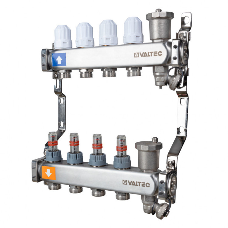 Коллекторная группа VALTEC VTc.579.EMNX.0610 10-ти контурный ВР-НР 1"x3/4" DN 25 PN 10 с регулирующими клапанами и расходомерами 1