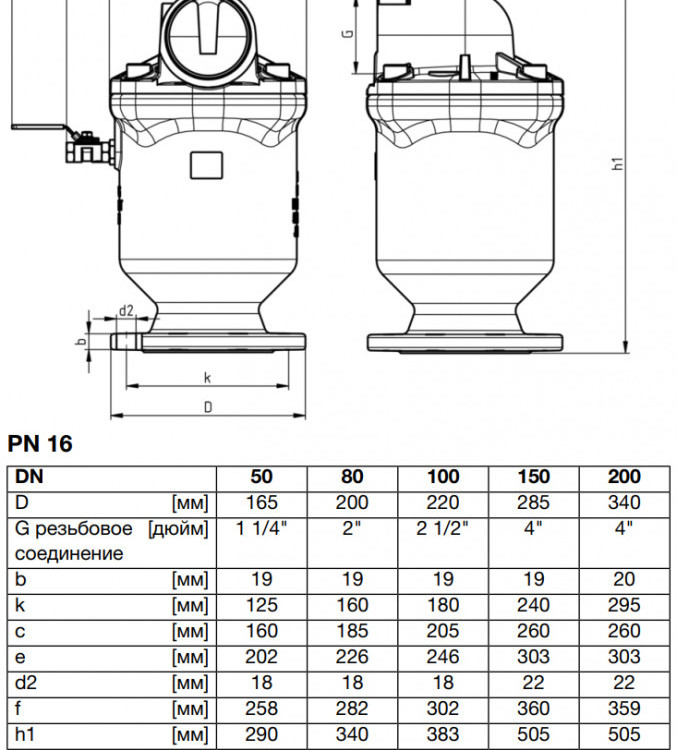 Клапан VAG DUOJET DN 100 PN 16 воздушный однокамерный 2