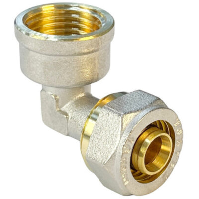 Угольник обжимной VALFEX VF.352.N ВР 1/2" Ду 16 Ру 25 переход на внутреннюю резьбу, никелированный латунный