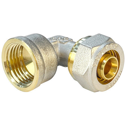 Угольник обжимной VALFEX VF.352.N ВР 1/2" Ду 16 Ру 25 переход на внутреннюю резьбу, никелированный латунный