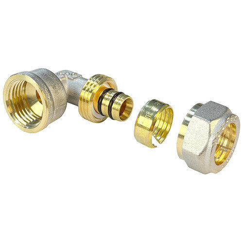 Угольник обжимной VALFEX VF.352.N ВР 1/2" Ду 16 Ру 25 переход на внутреннюю резьбу, никелированный латунный