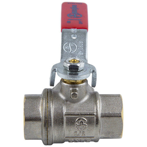 Кран шаровой латунный трехходовой Aquasfera EURO 1020 DN 25 PN 25 резьба - 1'', покрытие - никель, полнопроходной резьбовой ВР-ВР-ВР, ручка-рычаг красная 1020-03