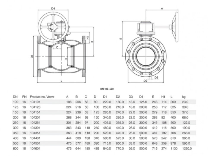 Кран шаровой Vexve 104xx1250 DN 250 стальной стандартнопроходный под приварку для жидкости, с ручным редуктором