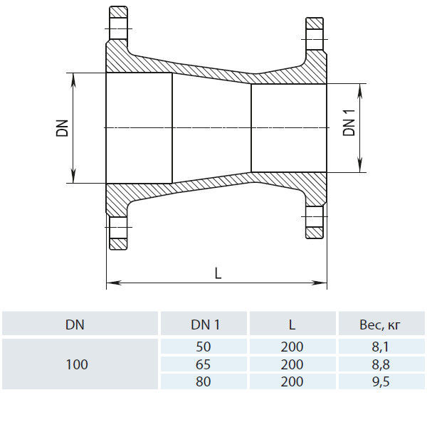 Переход фланцевый HAWLE 8550 DN 100-80 PN 16 3