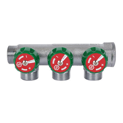 Коллектор распределительный STOUT SMB 6850 3 отвода ВР-НР 3/4" DN 20 PN 16 с регулирующими клапанами