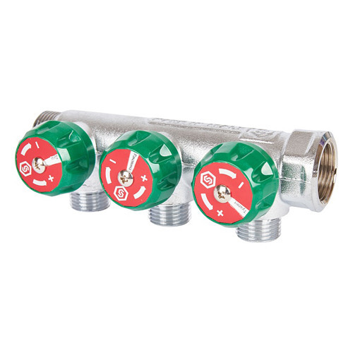 Коллектор распределительный STOUT SMB 6850 3 отвода ВР-НР 3/4"х1/2" DN 20 PN 16 с регулирующими клапанами 1