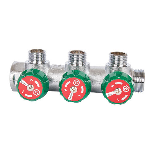 Коллектор распределительный STOUT SMB 6850 3 отвода ВР-НР 3/4"х1/2" DN 20 PN 16 с регулирующими клапанами 2