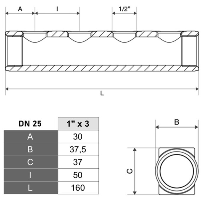 Коллектор распределительный ITAP 850/50 3 выхода DN 25 PN 10 без регулировки