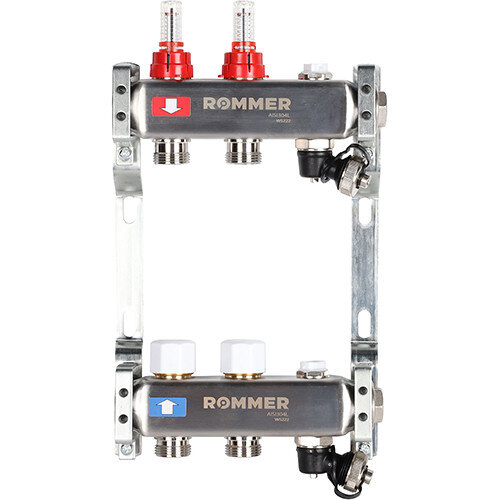 Коллектор ROMMER с расходомерами с клапаном вып. воздуха и сливом 2 выхода