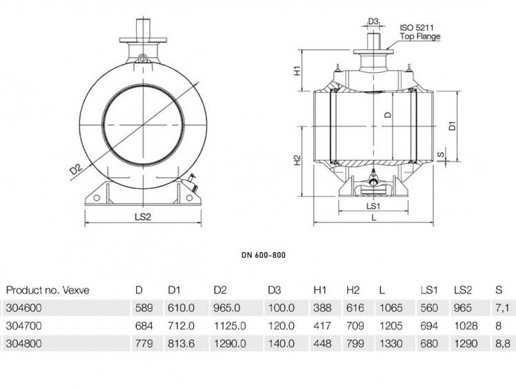 Кран шаровой Vexve 304700 DN 700 PN 25 стальной полнопроходный под приварку для газа, с редуктором 2