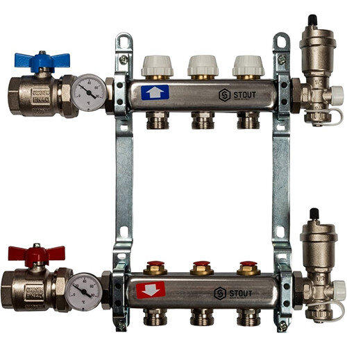 Коллектор STOUT в сборе без расходомеров 3 выхода