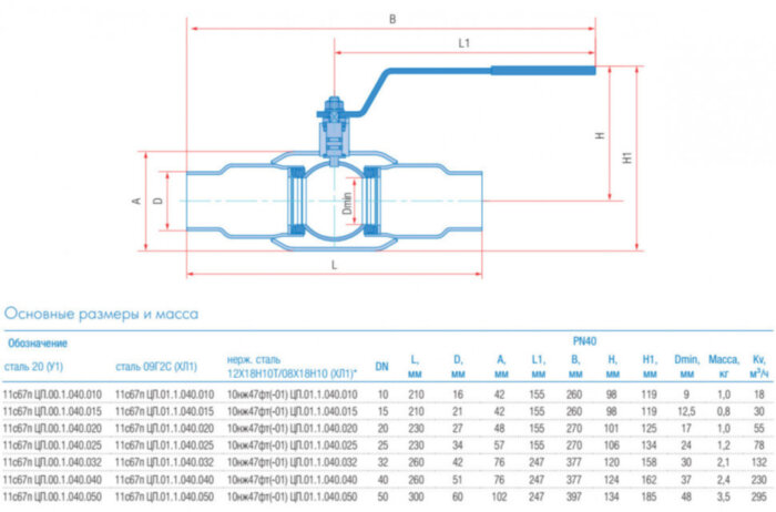 Кран шаровой Маршал 11с67п ЦП.00.1 DN 32 PN 40 полнопроходной под приварку