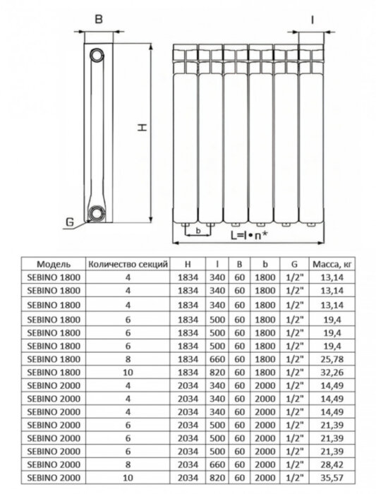 Радиатор алюминиевый STOUT SEBINO 1800 6 секций боковое подключение белый