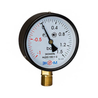 Манометр ЭКОМЕРА МД02 Ду 100 мм Ру -1-1,5 бар 1/2'' общетехнический