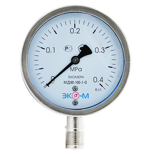 Манометр (вакуумметр) ЭКОМЕРА МД90 Ду 100 мм Ру 0-0,4 МПа гидрозаполненный коррозионностойкий