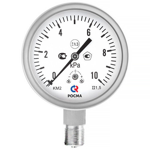 Манометр РОСМА КМ-22Р Кс IP54 (0...2,5 кПа) Дкорп=100мм кл. 1,5 G1/2" коррозионностойкий для низких давлений газов радиальный 00000029719