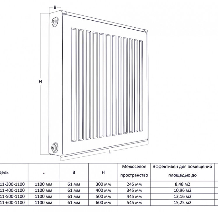 Радиатор панельный Royal Thermo COMPACT C11-300-1100 Silver Satin 2