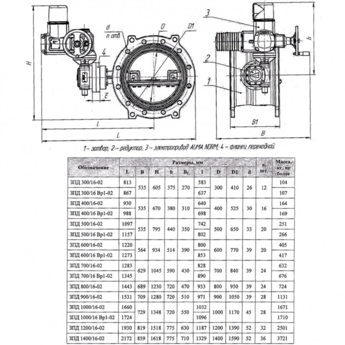 Затвор ЭНЭКОС Вр1 DN 300 PN 16 поворотный фланцевый с двойным эксцентриком с редуктором и электроприводом