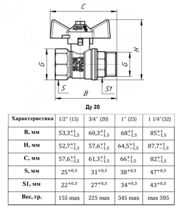 Кран шаровый VALFEX DELTA PRO VF.218 ВР-НР 3/4" Ду 20 Ру 40 латунный
