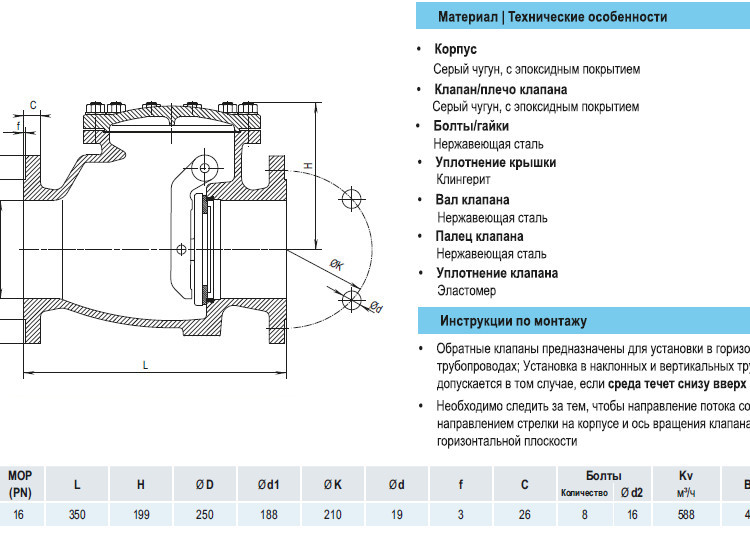 Клапан обратный HAWLE 9830 DN 125 PN 16 2