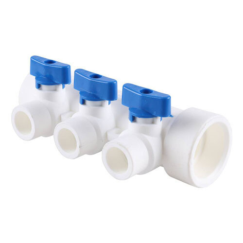 Коллектор распределительный Kalde 3262-mnb-400320 3 отвода DN 40 PN 25 с шаровыми кранами синяя рукоятка