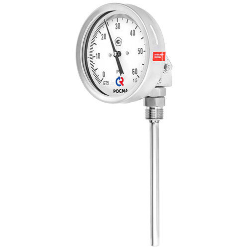 Термометр РОСМА БТ-54.220-300 Дкорп=100мм 10 МПа кл. 1,5 M20x1,5 Траб = 0...+60°C биметаллический коррозионностойкий готовый к гидрозаполнению, универсальный 00000040267