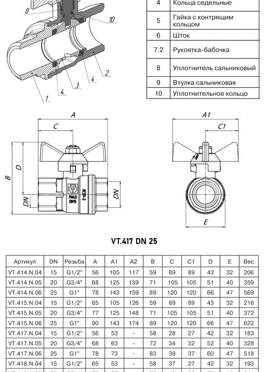 Кран шаровый VALTEC VT.417 ГОСТ Р 59553-2021 ВР 1" DN 25 PN 40 никелированный латунный 2