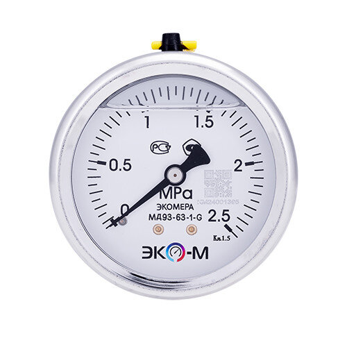 Манометр (вакуумметр) ЭКОМЕРА МД93 Ду 63 мм Ру 0-2,5 МПа виброустойчивый гидрозаполненный