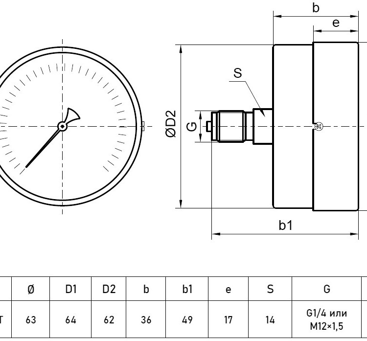 Мановакуумметр РОСМА ТМВ-310Т.00 (-0,1...2,4 МПа) Дкорп=63мм кл. 1,5 G1/4" общетехнический с повышенным кл.т. осевой УТ-00050149 2