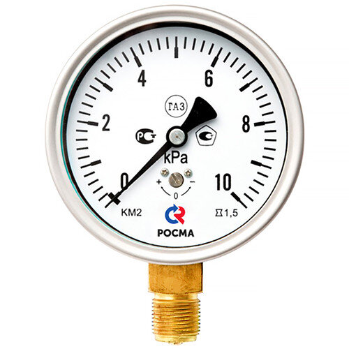 Манометр РОСМА КМ-22Р (0...2,5 кПа) Дкорп=100мм кл. 1,5 G1/2" для низких давлений газов радиальный 00000002242