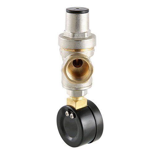 Редуктор давления VALTEC VT.088.N.0455 1/2'' DN 15 PN 16 поршневой, регулируемый, прямого действия, с манометром-индикатором, латунный с никелевым покрытием