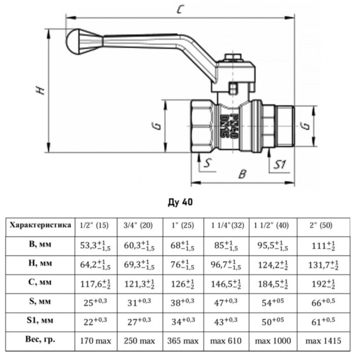 Кран шаровый VALFEX DELTA PRO VF.215 ВР-НР 1 1/2" Ду 40 Ру 25 никелированный латунный